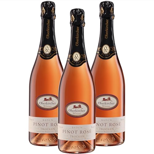 Oberkircher Winzer Pinot Rosé Sekt trocken - COLLECTION OBERKIRCH - frisch-fruchtiger Rosé Sekt mit zartem Süß-Säure-Spiel am Gaumen - Badischer Sekt, Anbaugebiet Ortenau (3 x 0,75l) von Oberkircher Winzer