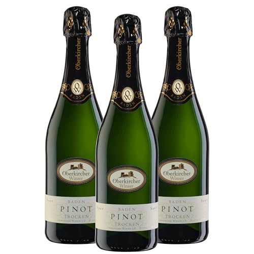 Oberkircher Winzer Pinot Weiß Sekt trocken - COLLECTION OBERKIRCH - ein prickelnd frischer, trocken ausgebauter Sekt - Badischer Sekt, Anbaugebiet Ortenau (3 x 0,75l) von Oberkircher Winzer