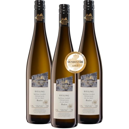 Oberkircher Winzer Riesling Spätlese trocken Alte Reben - COLLECTION OBERKIRCH Exklusiv - Qualitätswein trocken, nachhaltig und vielschichtig - Badischer Wein, Anbaugebiet Ortenau (3 x 0,75l) von Oberkircher Winzer