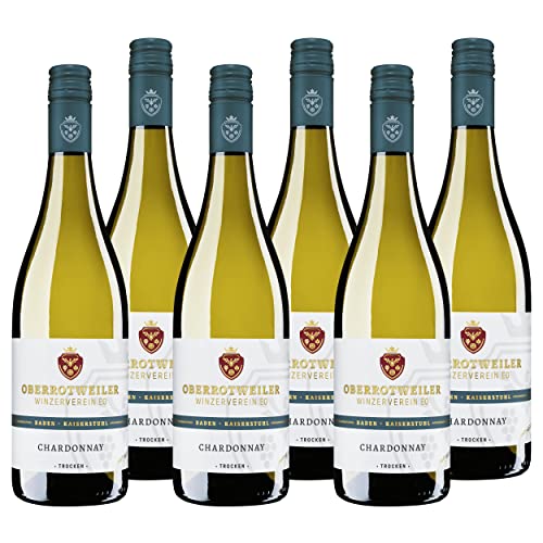 Oberrotweiler Chardonnay QbA trocken - Weißwein trocken, kräftig elegant im Geschmack - Badischer Qualitäts-Wein, Anbaugebiet Kaiserstuhl (6 x 0,75 l) von Oberrotweiler Winzerverein eG