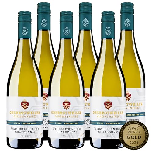 Oberrotweiler Weißburgunder & Chardonnay trocken – Gold 2024 AWC Vienna – harmonische Weißwein Cuvée mit eleganter Frische & feiner Frucht, Qualitätswein Anbaugebiet Kaiserstuhl (6 x 0,75l) von Oberrotweiler Winzerverein eG