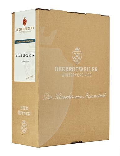 Oberrotweiler Wein-Box Grauburgunder 3 Liter QbA trocken - zarte Fruchtaromen nach Pfirsich, Apfel und Zitrusfrüchten - Badischer Wein, Anbaugebiet Baden, 1 x 3,0 l Bag-in-Box von Oberrotweiler Winzerverein eG