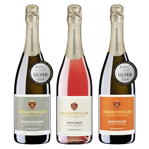 Oberrotweiler Sekt Geschenk-Set extra trocken - Muskateller, Grauer Burgunder & Pinot Rosé extra trocken - ideal als Sekt-Geschenk, Badischer Winzersekt (3 x 0,75l) von Oberrotweiler Winzerverein eG