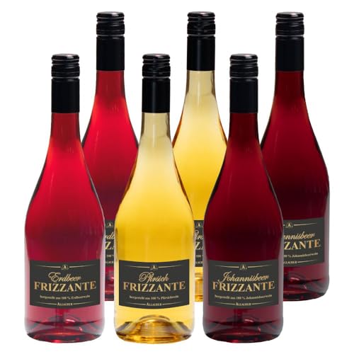 ALLACHER Frizzante/Secco-Mix – Erdbeer & Pfirsich & Johannisbeer - hergestellt aus 100% Fruchtwein – erfrischender Fruchtsecco 7% vol. - Frizzante Aperitif - ideale Geschenkidee (6 x 0,75 l) von Obstland-Kellerei ALLACHER