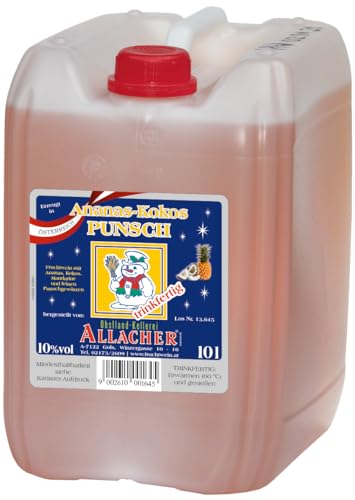 Allacher Ananas-Kokos Punsch 10% vol. trinkfertig - 10L Kanister - Großmenge ideal für Weihnachtsmarkt, Christkindlmarkt, Adventmarkt - Winter Heißgetränk - Frucht Punsch Allacher Ananas-Kokos Punsch 10% vol. trinkfertig - 10L Kanister - Großmenge ideal für Weihnachtsmarkt, Christkindlmarkt, Adventmarkt - Winter Heißgetränk - Frucht Punsch von Obstland-Kellerei ALLACHER