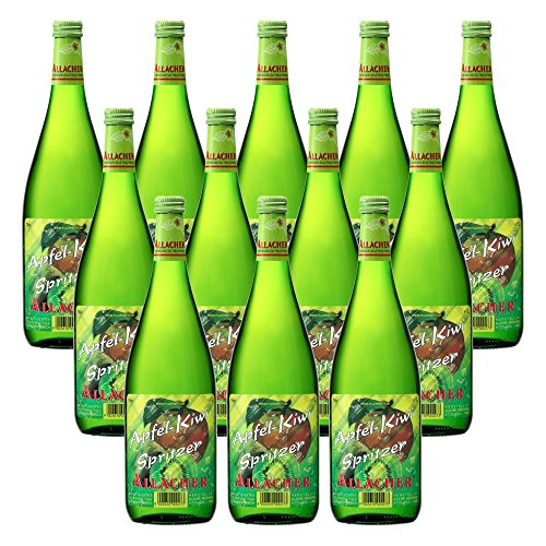 ALLACHER Apfel-Kiwi-Spritzer - Fruchtweinschorle trinkfertig 7% vol. – Apfel-Kiwi-Bowle - Fruchtspritzer - kohlensäurehaltiges alkoholisches Erfrischungsgetränk (12 x 1L) von Obstland-Kellerei ALLACHER