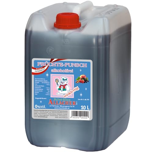Allacher Fruchtpunsch alkoholfrei - Kinderpunsch trinkfertig - 10L Kanister - Großmenge ideal für Weihnachtsmarkt, Christkindlmarkt, Adventmarkt - Winter Heißgetränk ohne Alkohol - Frucht Punsch Allacher Fruchtpunsch alkoholfrei - Kinderpunsch trinkfertig - 10L Kanister - Großmenge ideal für Weihnachtsmarkt, Christkindlmarkt, Adventmarkt - Winter Heißgetränk ohne Alkohol - Frucht Punsch von Obstland-Kellerei ALLACHER