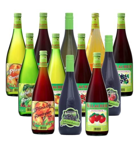 ALLACHER Fruchtwein & Spritzer-Mix-Paket - erfrischendes Fruchtwein Set - Alkohol Geschenk Set - ideales Weingeschenk - österreichisches Qualitätsprodukt (12 x 1 Liter) von Obstland-Kellerei ALLACHER