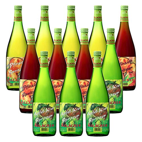 ALLACHER Fruchtwein Spritzer Mix - Fruchtweinschorle Set trinkfertig 7% vol. – Fruchtbowle - Fruchtspritzer - kohlensäurehaltiges alkoholisches Erfrischungsgetränk (12 x 1L) von Obstland-Kellerei ALLACHER