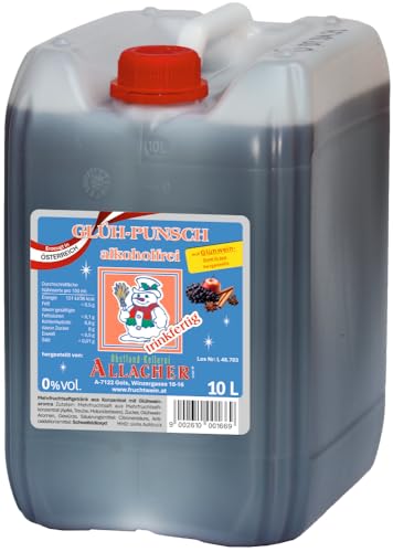 Allacher Glühwein alkoholfrei - 10L Kanister - alkoholfreier Glühwein rot - Großmenge ideal für Weihnachtsmarkt, Christkindlmarkt, Adventmarkt - Winter Heißgetränk - Früchte Punsch Allacher Glühwein alkoholfrei - 10L Kanister - alkoholfreier Glühwein rot - Großmenge ideal für Weihnachtsmarkt, Christkindlmarkt, Adventmarkt - Winter Heißgetränk - Früchte Punsch von Obstland-Kellerei ALLACHER