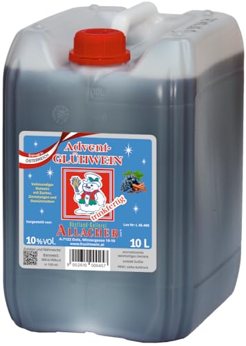 Allacher Glühwein rot 10% vol. trinkfertig - 10 Liter Kanister - Großmenge ideal für Weihnachtsmarkt, Christkindlmarkt, Adventmarkt - Winter Heißgetränk - Glühwein Kanister Allacher Glühwein rot 10% vol. trinkfertig - 10 Liter Kanister - Großmenge ideal für Weihnachtsmarkt, Christkindlmarkt, Adventmarkt - Winter Heißgetränk - Glühwein Kanister von Obstland-Kellerei ALLACHER