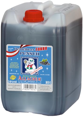 Allacher Heidelbeer TURBO Punsch 14% vol. trinkfertig - 10L Kanister - Großmenge ideal für Weihnachtsmarkt, Christkindlmarkt, Adventmarkt - Winter Heißgetränk - Frucht Punsch Allacher Heidelbeer TURBO Punsch 14% vol. trinkfertig - 10L Kanister - Großmenge ideal für Weihnachtsmarkt, Christkindlmarkt, Adventmarkt - Winter Heißgetränk - Frucht Punsch von Obstland-Kellerei ALLACHER