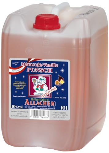Allacher Maracuja-Vanille Punsch 10% vol. trinkfertig - 10L Kanister - Großmenge ideal für Weihnachtsmarkt, Christkindlmarkt, Adventmarkt - Winter Heißgetränk - Frucht Punsch Allacher Maracuja-Vanille Punsch 10% vol. trinkfertig - 10L Kanister - Großmenge ideal für Weihnachtsmarkt, Christkindlmarkt, Adventmarkt - Winter Heißgetränk - Frucht Punsch von Obstland-Kellerei ALLACHER