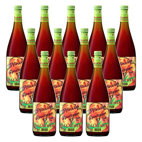 ALLACHER Pfirsichspritzer rot - Fruchtweinschorle trinkfertig 7% vol. - Pfirsichbowle - Fruchtspritzer - kohlensäurehaltiges alkoholisches Erfrischungsgetränk (12 x 1L) von Obstland-Kellerei ALLACHER