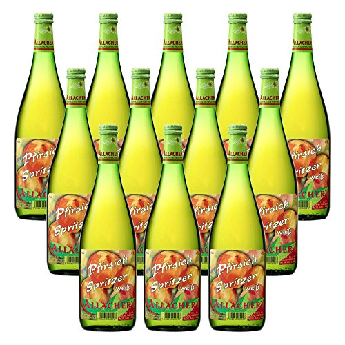 ALLACHER Pfirsichspritzer weiß - Fruchtweinschorle trinkfertig 7% vol. - Pfirsichbowle - Fruchtspritzer - kohlensäurehaltiges alkoholisches Erfrischungsgetränk (12 x 1L) von Obstland-Kellerei ALLACHER