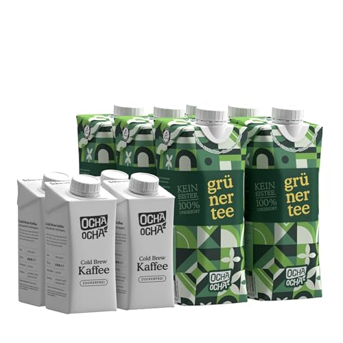 Ocha-Ocha® - Cold Brew Coffee & Tea - Probierpaket mit Kaffee 4x200ml und Grüntee 6x500ml - ohne Zucker - ohne Süßstoffe - vegan - kalorienarm - koffeinhaltig von OCHA OCHA