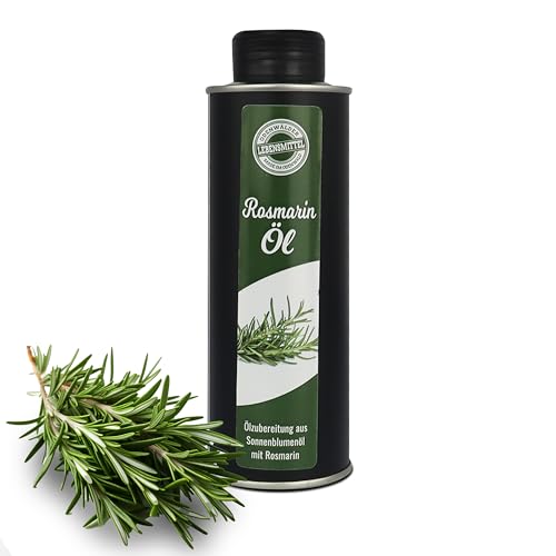 Odenwälder Lebensmittel Rosmarin-Öl, Premium Speiseöl mit echtem Rosmarin hochwertigem Sonnenblumenöl, Ideal zum Braten & Marinieren – Made in Germany – 250ml von Odenwälder Lebensmittel