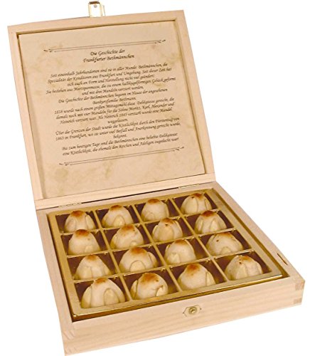 Marzipan Bethmännchen in einer Holzkiste "Frankfurter Römer" 200g von Odenwälder Marzipan