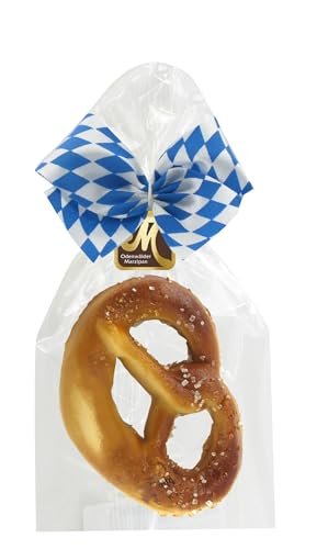 Odenwälder Marzipan Brezel mit blau weißer bayrischer Schleife 100g von Odenwälder Marzipan