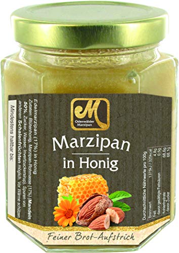 Odenwälder Marzipan in Honig im Glas 220g. Regionaler Honig mit feinstem Marzipan veredelt. Ideal für die Marzipan und Honig Genießer von Odenwälder Marzipan