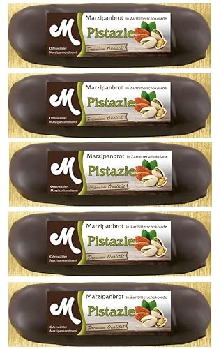 Odenwälder Marzipanbrot mit Pistaziengeschmack umhüllt mit Zartbitterschokolade Spar Set 5x100g von Odenwälder Marzipan