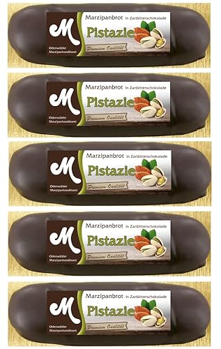 Odenwälder Marzipanbrot mit Pistaziengeschmack umhüllt mit Zartbitterschokolade Spar Set 5x100g von Odenwälder Marzipan