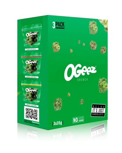 Ogeez Chocolate im Geschenkkarton - Knusper-Schokoladenstücke in Weed-Optik 3x35g Super Krunch Kandy Kookies Krispy Karamel von Ogeez