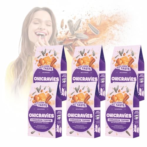 OH!CRAVIES Geröstete, ungeschälte Sonnenblumenkerne mit Geschmack Cinnamon Toffee 6x60g | CRAVIES - Der Kern mit Taste mit den herrlichen Gewürzen | Vegan und reich an gesunden Nährstoffen OH!CRAVIES Geröstete, ungeschälte Sonnenblumenkerne mit Geschmack Cinnamon Toffee 6x60g | CRAVIES - Der Kern mit Taste mit den herrlichen Gewürzen | Vegan und reich an gesunden Nährstoffen von Oh!CRAViES