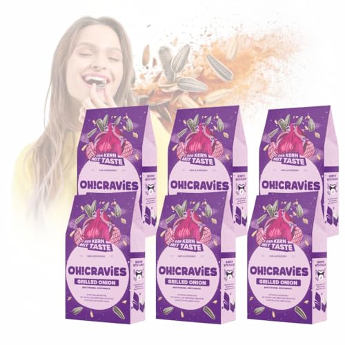 OH!CRAVIES Geröstete, ungeschälte Sonnenblumenkerne mit Geschmack Grilled Onion 6x60g | CRAVIES - Der Kern mit Taste mit den herrlichen Gewürzen | Vegan und reich an gesunden Nährstoffen OH!CRAVIES Geröstete, ungeschälte Sonnenblumenkerne mit Geschmack Grilled Onion 6x60g | CRAVIES - Der Kern mit Taste mit den herrlichen Gewürzen | Vegan und reich an gesunden Nährstoffen von Oh!CRAViES