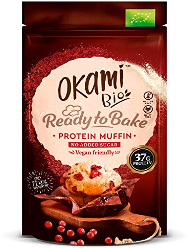 Okami Bio - Protein Muffin/Muffin Mix | Hoher Gehalt an veganen Eiweißerbsen | Nur 72kcal pro Muffin | Glutenfrei, laktosefrei, ohne Zuckerzusatz, 100% vegan | 135gr von Okami Bio