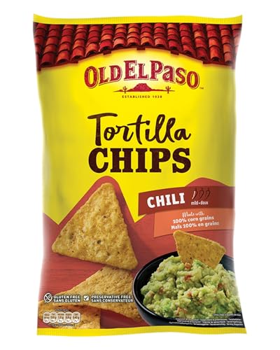 Old El Paso Tortilla Chips Chili – Tortilla Chips mit Chili-Geschmack aus Mais gebacken – Glutenfrei – 1 x 185 g von Old El Paso