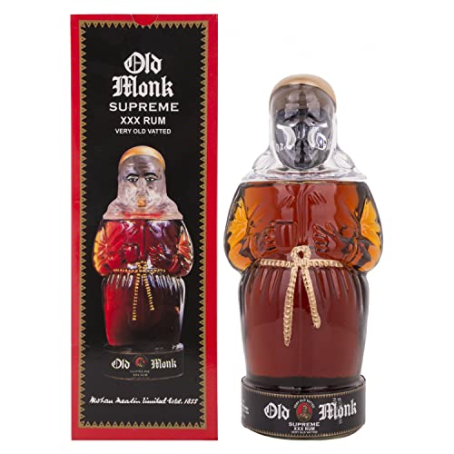 Old Monk „Supreme“ Rum – 18 Jahre - Rum mild im Geschmack – 0,7 Liter Rum – Geschenkset – Old Monk Dark Rum – Premium Rum Geschenkset – Ideal für Cocktails – unvergleichliches Aroma von Old Monk