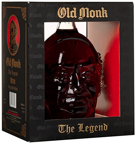 Old Monk „The Legend“ Rum – 21 Jahre - Rum mild im Geschmack – 1 Liter Rum – Geschenkset – Old Monk Dark Rum – Premium Rum Geschenkset – Ideal für Cocktails – Reichhaltige Textur – unvergleichliches Aroma von Old Monk