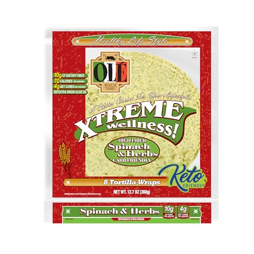 Ole Xtreme Wellness Spinat- und Kräutermehl-Tortilla-Wraps | 20,3 cm Größe | 8 Stück pro Packung | 4 Stück Etui // Gesunder Lebensstil Ole Xtreme Wellness Spinat- und Kräutermehl-Tortilla-Wraps | 20,3 cm Größe | 8 Stück pro Packung | 4 Stück Etui // Gesunder Lebensstil von Ole