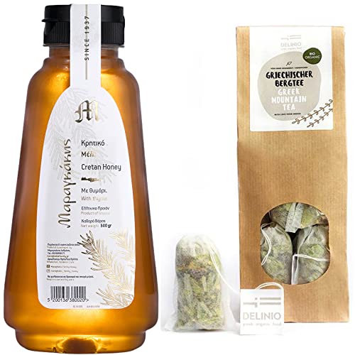 Kretischer Thymian Honig - Hochwertiger Premium Honig aus Kreta | Traditionelle Imkerei Maragkakis | Griechischer Bio Bergtee von Delinio - Sideritis Scardica | 10 Teebeutel, 500g Thymianhonig Kretischer Thymian Honig - Hochwertiger Premium Honig aus Kreta | Traditionelle Imkerei Maragkakis | Griechischer Bio Bergtee von Delinio - Sideritis Scardica | 10 Teebeutel, 500g Thymianhonig von Oligri