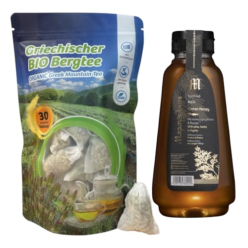 Oligri Bio Bergtee & Honig Set | 30 Teebeutel Sideritis Scardica + 500 ml Kreta Honig in Quetschflasche | Premium Qualität aus Griechenland Oligri Bio Bergtee & Honig Set | 30 Teebeutel Sideritis Scardica + 500 ml Kreta Honig in Quetschflasche | Premium Qualität aus Griechenland von Oligri