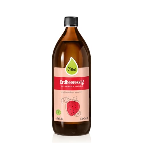 OLINI Erdbeeressig 1000 ml Handwerklich Hergestellter Essig über 2 Jahre Gereift Erdbeeressig 5% Säuregehalt Vinegar 100% Erdbeere Frischegarantie Direkt vom Hersteller aus Ölmühle Vegan von Olini