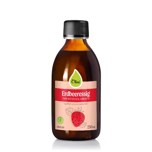 OLINI Erdbeeressig 250 ml Handwerklich Hergestellter Essig über 2 Jahre Gereift Erdbeeressig 5% Säuregehalt Vinegar 100% Erdbeere Frischegarantie Direkt vom Hersteller aus Ölmühle Vegan von Olini
