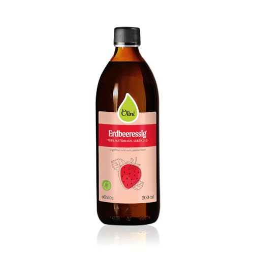 OLINI Erdbeeressig 500 ml Handwerklich Hergestellter Essig über 2 Jahre Gereift Erdbeeressig 5% Säuregehalt Vinegar 100% Erdbeere Frischegarantie Direkt vom Hersteller aus Ölmühle Vegan von Olini