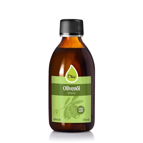Olini Natives Olivenöl Extra 250 ml Glasflasche Erstpressung Naturbelassen, kaltgepresst Reich an ungesättigten Fettsäuren Zum Braten von Olini