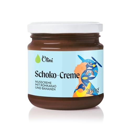 Olini Schoko-Creme Erdnussbutter mit Kakao und Gefriergetrocknetem Banane 200 g, Cremiger Brotaufstrich, 100% Natürlicher, ohne Salz, ohne Zuckerzusatz, ohne Palmöl Veganerfreundlicher Snack von Olini
