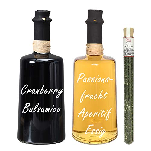 Cranberry Balsamico & Passionsfrucht Aperitif Essig 3 % Säure 2x250 ml I Sparset mit Oliv & Co. Salatkräutergewürz von Oliv & Co. - Genuss pur -