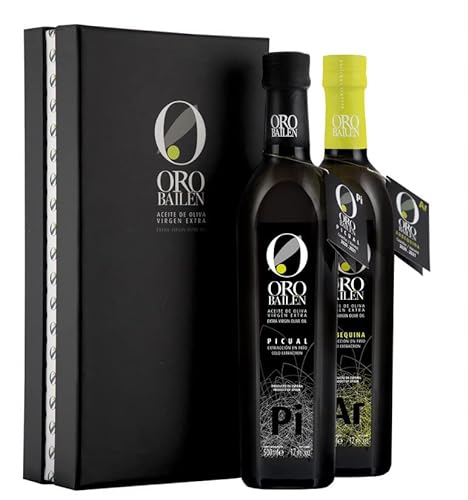 ORO BAILEN - 2 x 500 ml Flaschen (Sorten Arbequina und Picual) - Geschenkpackung Spanisches Natives Olivenöl Extra von Oro Bailen