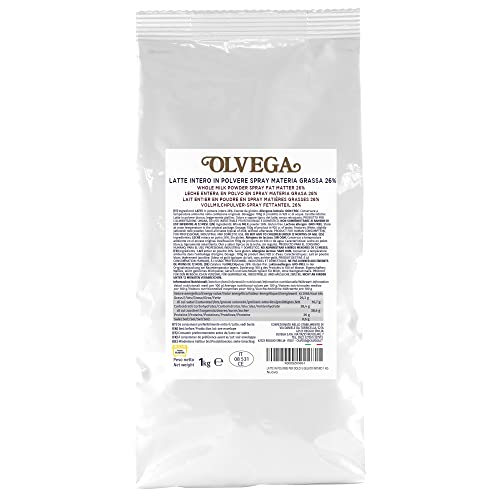 Olvega Vollmilchpulver für Desserts und Volleis Professionelles Produkt Sprühtrockenverfahren Erwachsene zu Hause oder im professionellen Umfeld Glutenfrei 1 kg Beutel zu 2 von Olvega