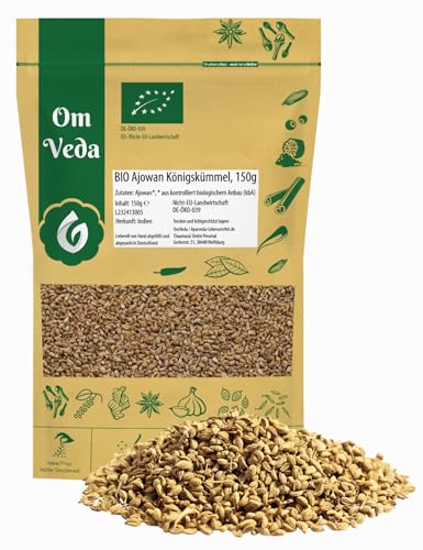 BIO Ajowan Königskümmel Gewürz 150g | Ajwain Ajowansaat | Orientalisch Indisch Ayurveda | Organic Carom Seeds | OmVeda Gewürze für Küche (150g) von OmVeda