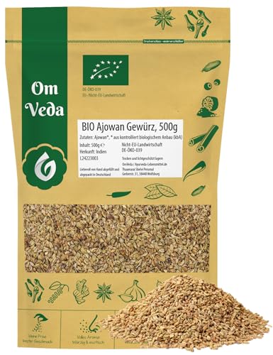 BIO Ajowan Königskümmel Gewürz 500g | Ajwain Ajowansaat | Orientalisch Indisch Ayurveda | Organic Carom Seeds | OmVeda Gewürze für Küche (500g) von OmVeda