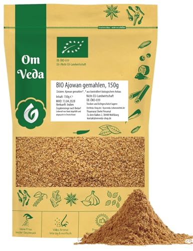 BIO Ajwain Gemahlen 150g im Kraftpapierbeutel | Königskümmel Pulver mit Thymianähnlichem Geschmack | Indisches Bio-Gewürz für Curry, Pickles, Suppen & Fladenbrot | DE-ÖKO-039 | von OmVeda BIO Ajwain Gemahlen 150g im Kraftpapierbeutel | Königskümmel Pulver mit Thymianähnlichem Geschmack | Indisches Bio-Gewürz für Curry, Pickles, Suppen & Fladenbrot | DE-ÖKO-039 | von OmVeda von OmVeda