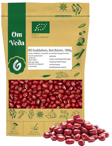 BIO Azukibohnen 1000g | Getrocknete Rote Bohnen aus biologischem Anbau (DE-ÖKO-039) | Vielseitig für Süßspeisen, Salate, Suppen & Beilagen | Fettarm & ohne Zusatzstoffe von OmVeda