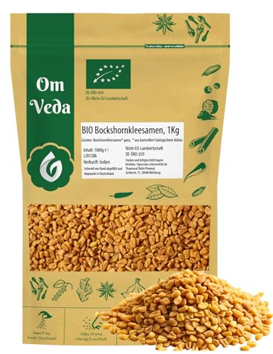 BIO Bockshornklee 1Kg Bockshornkleesamen Bockshornkleesaat | Indisches Gewürz | Organic Bio-zertifiziert DE-ÖKO-039 | Fenugreek Methi Seeds | Für Leckere Küche und Tee (1Kg) von OmVeda