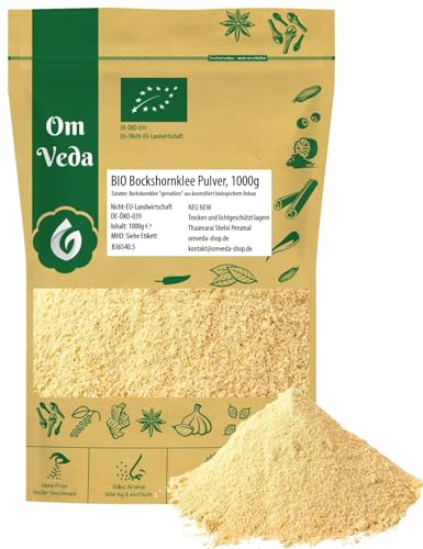 BIO Bockshornklee gemahlen | Fein gemahlenes Bockshornkleesaatpulver ohne Zusätze | Organic Fenugreek Seeds Powder | Ideal für Tee oder als Gewürz | OmVeda (500g) von OmVeda